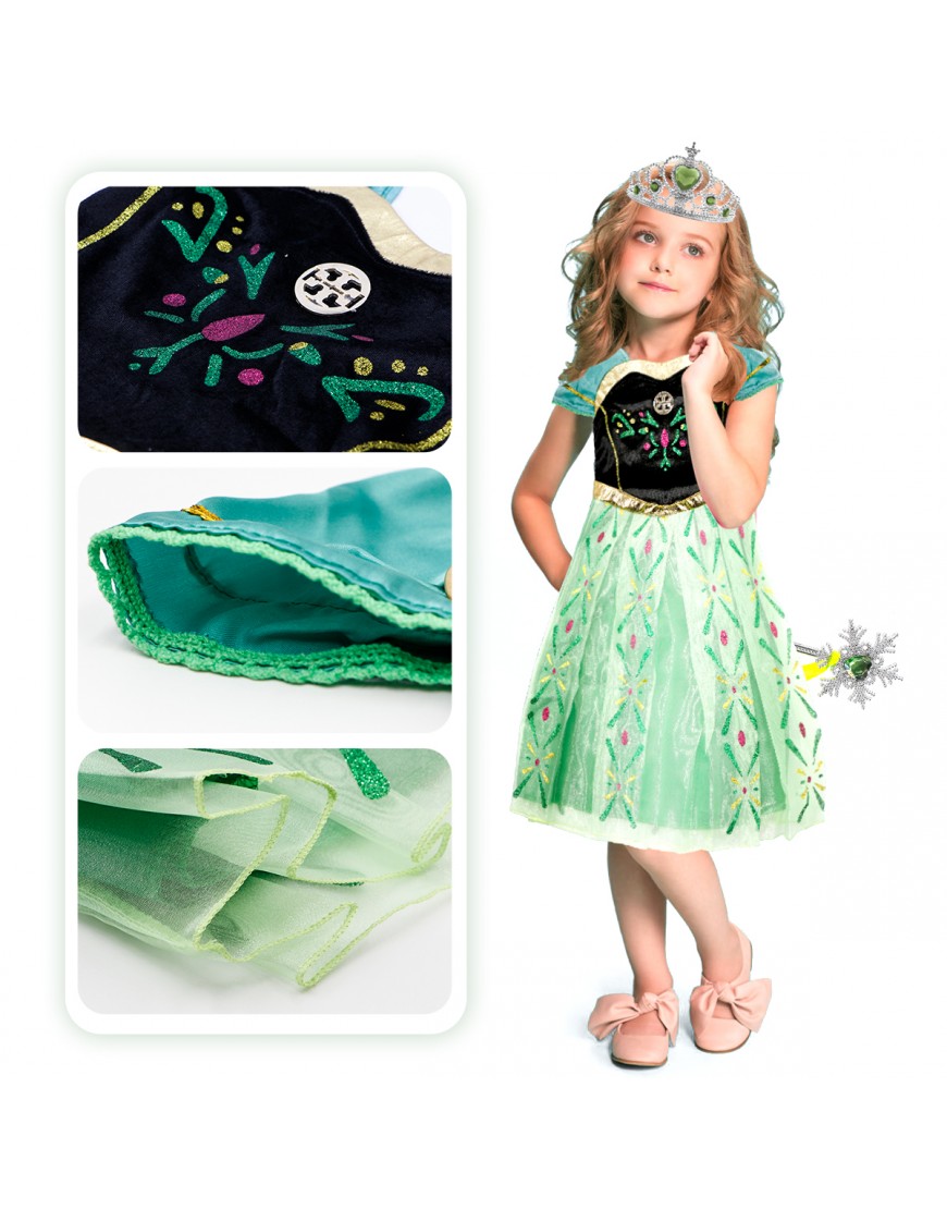 Princess Outfit Girls Dress up Kids Costume Christmas Birthday Party Cosplay Gift with Accessories (Green, 140CM/7-8Y)